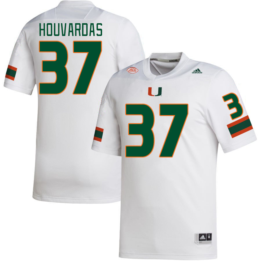 Men #37 Emmanuel Houvardas Miami Hurricanes College Football Jerseys Stitched-White